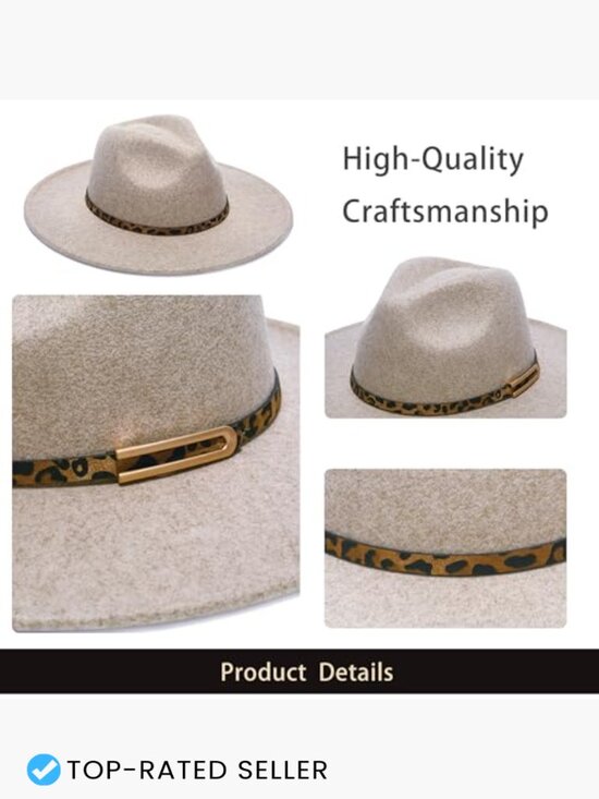 Wide Brim Fedora Hat Faux Wool Felt Animal Print Band Classic Western Style main image 5